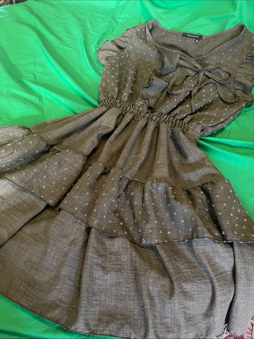 Sanctuary Olive Green Ruffle-Tier Smocked Midi Dress